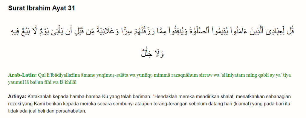 Ayat Quran Berkenaan Puasa Dalam Surah Ibrahim ayat 31.